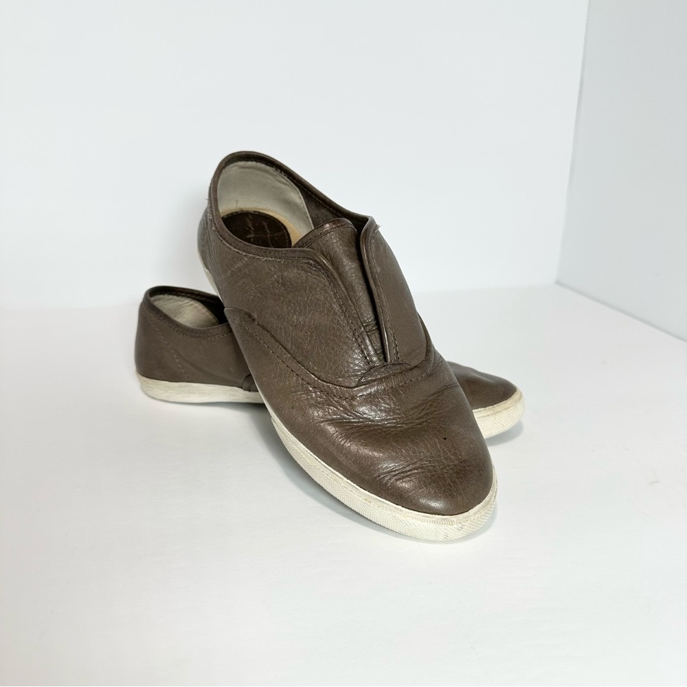 Frye Mindy Slip On Fashion Sneakers Women's 7.5M Brown Leather Casual Flat Shoes